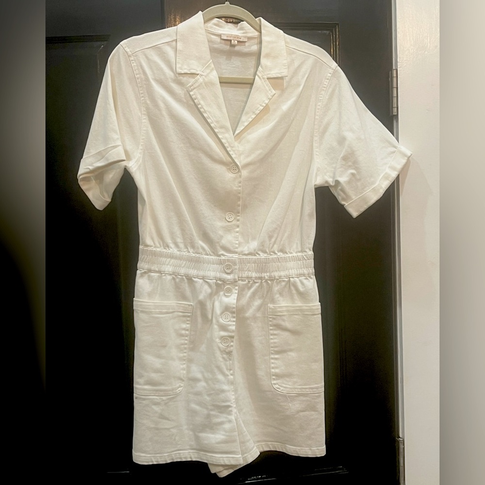 Skies Are Blue Ivory Button-Up Romper